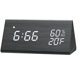 thumbnail image 1 of Reloj despertador digital LED triangular de madera, moderno, de sobremesa, con control de voz, función de repetición, fecha, temperatura y humedad. (Negro), 1 of 5