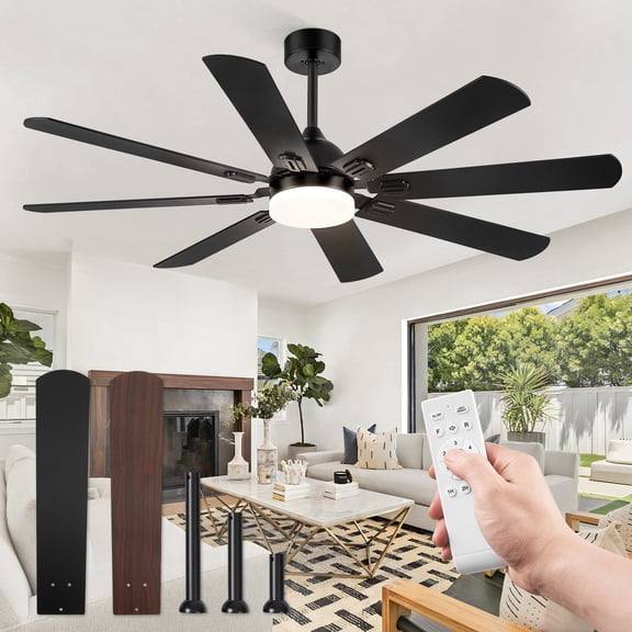 Zardon 62 in. Indoor Modern Ceiling Fan with Lights and Remote, Black, Dual-Finish, 8-Blade
