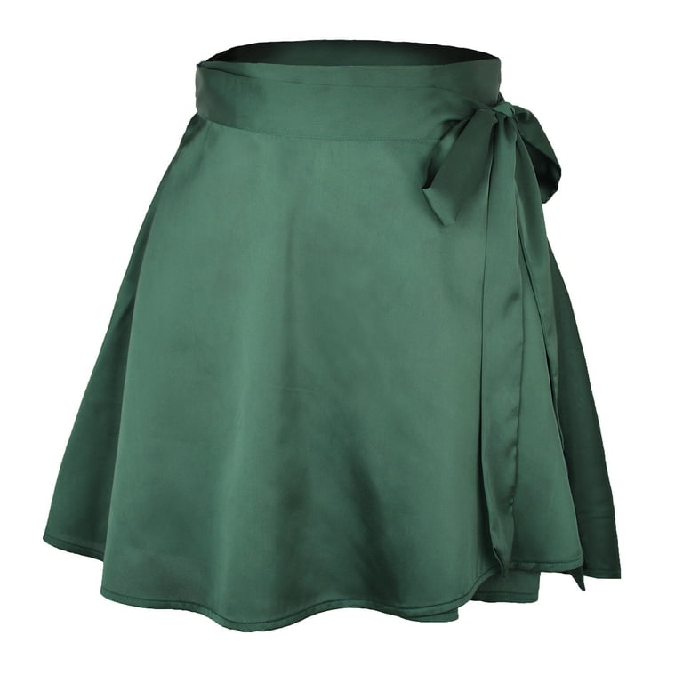 Ruffle Mini Skirts Womens Soft Satin Silk Short Skirt Tie Waist 