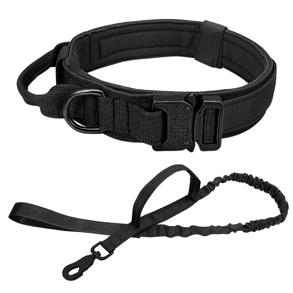 Pet Artist Tactical Nylon Large Dog Collars and Bungee Leash set Military Heavy Duty Metal Buckle M L XL