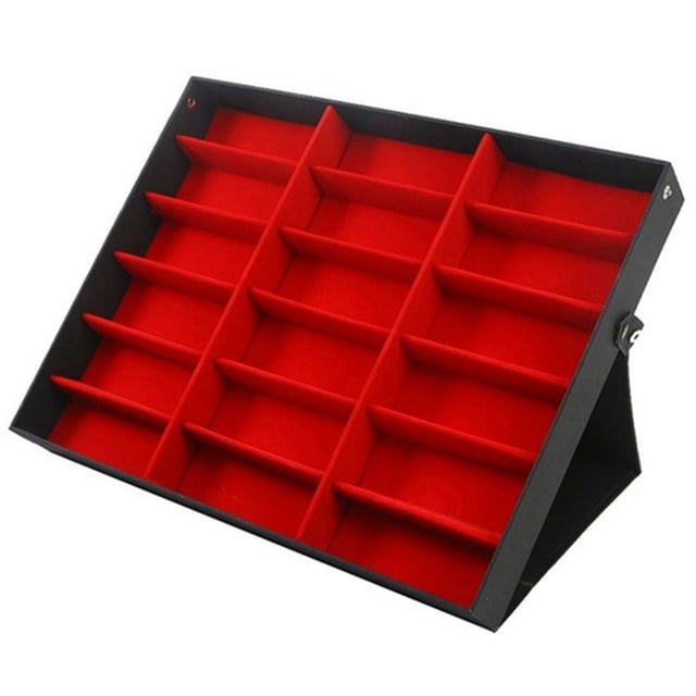 Estuche organizador para gafas de sol, de piel sintética, con 18 rejillas y tapa plegable.