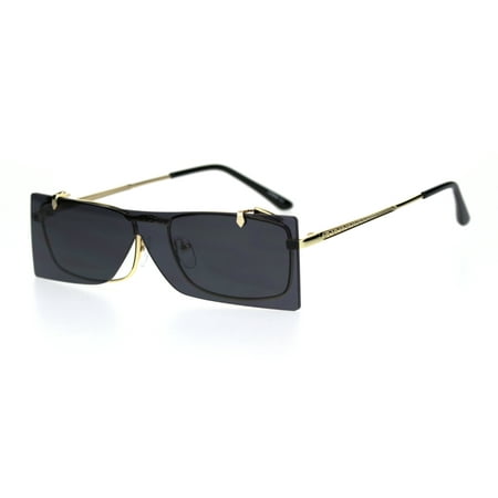 Unisex Funky Shield Flip Up Retro Rectangular Victorian Sunglasses Gold Black