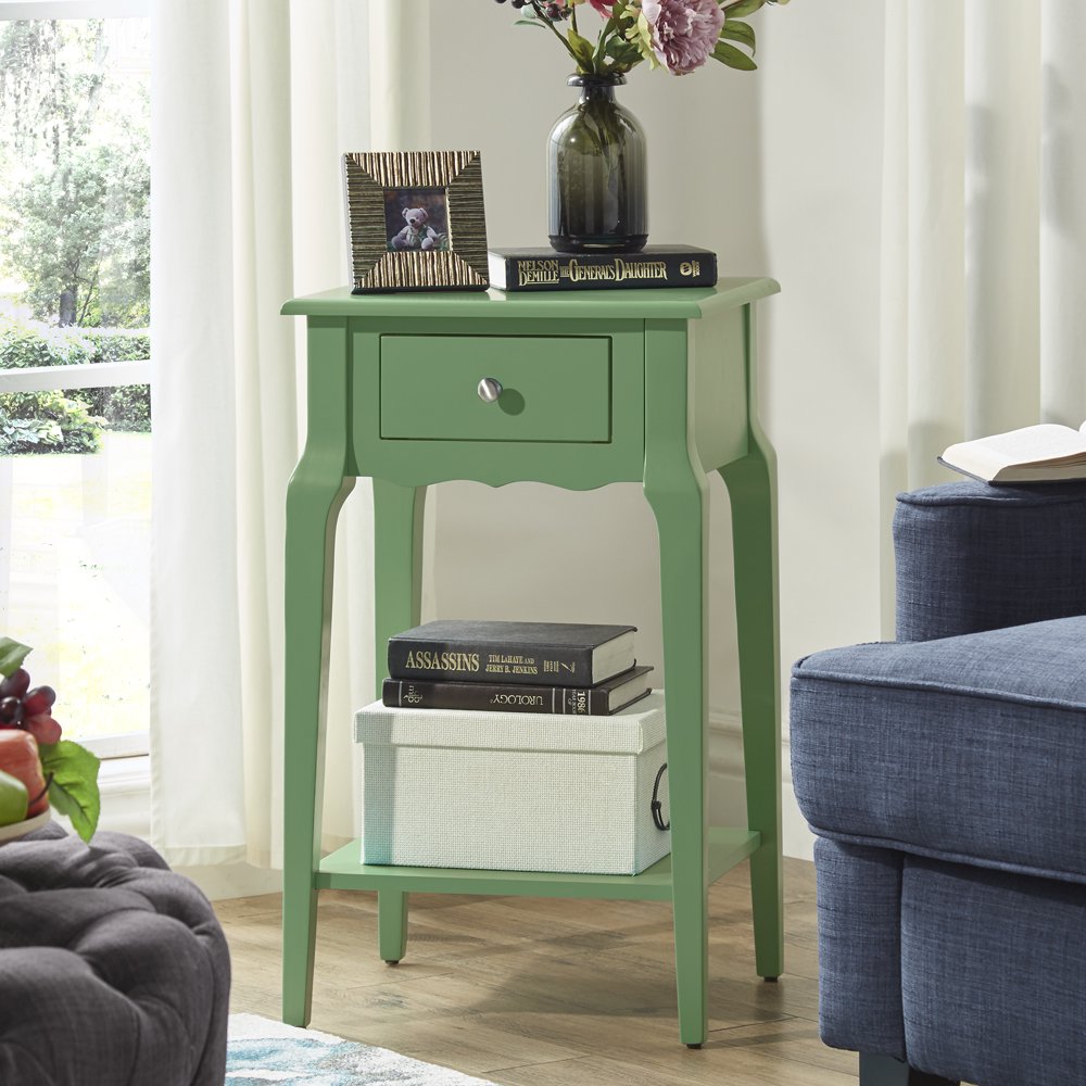 Weston Home Catalpa 28" High Wood End Table with Drawer and Shelf, Lime
