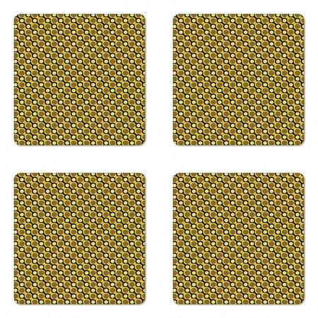 

Retro Coaster Set of 4 Abstract Diagonal Chains Pattern Along Striped Circles Shapes in Geometric Design Square Hardboard Gloss Coasters Standard Size Multicolor by Ambesonne