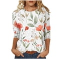 thumbnail image 1 of Pompotops Mode Femme Col Rond T-Shirt Manches 3/4 Blouse Imprimée Hauts Chandail en Molleton Liquidation, 1 of 4