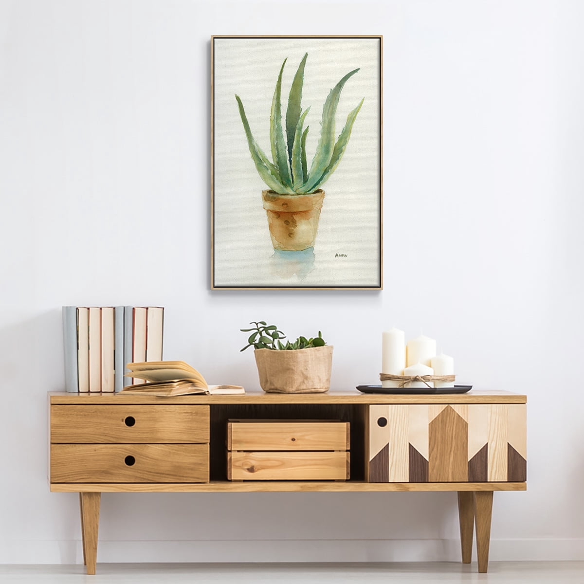 Succulent IV Framed Premium Gallery Wrapped Canvas - Ready to Hang - 17 x 25 - Natural Wood Floating Frame