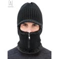 thumbnail image 3 of Gustave 2 In 1 Men Winter Warm Balaclava Beanie Hat with Fleece Lining Zipper Neck Scarf Warmer Ear Protector Knitting Stripes Hat and Scarf Conjoined Set "Black", 3 of 10