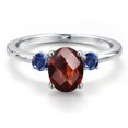 thumbnail image 3 of Gem Stone King 14K White Gold Red Garnet and Blue Created Sapphire Engagement Ring for Women | 1.81 Cttw | Oval Checkerboard 8X6MM | Gemstone January Birthstone | Size 7, 3 of 6