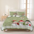 thumbnail image 3 of Quilts Twin Size Bedding Set, Green Christmas Snowflakes Lightweight Quilted Comforter, Winter Xmas Cute Snowman Plaid Soft Reversible Bedspread Coverlet with Pillow Covers for All Season, 68" x 86", 3 of 9
