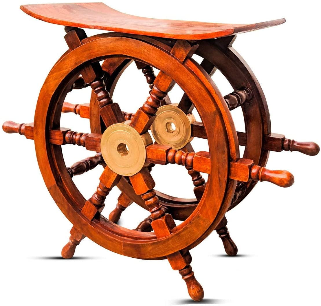 Wooden Ship Wheel Table 24'' inch Handmade Pirate Ship Wheel Coffee Table, Home Decor
