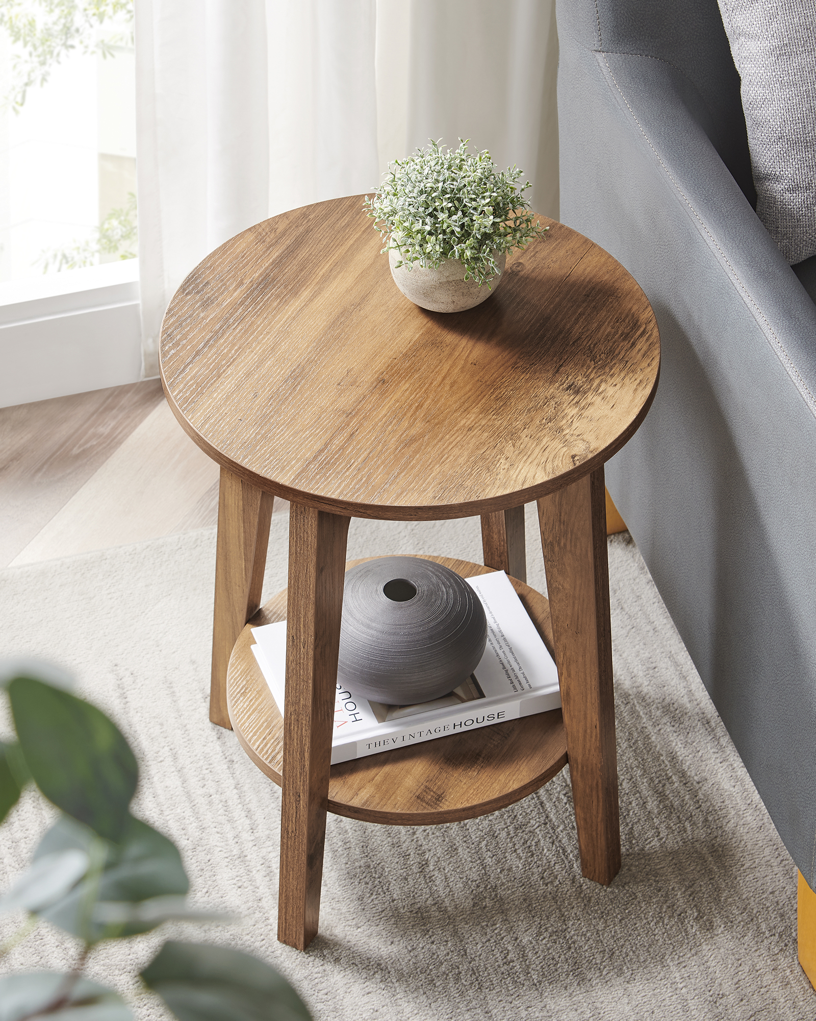 VASAGLE 2-Tier Round Side Table, Honey Brown photo 5