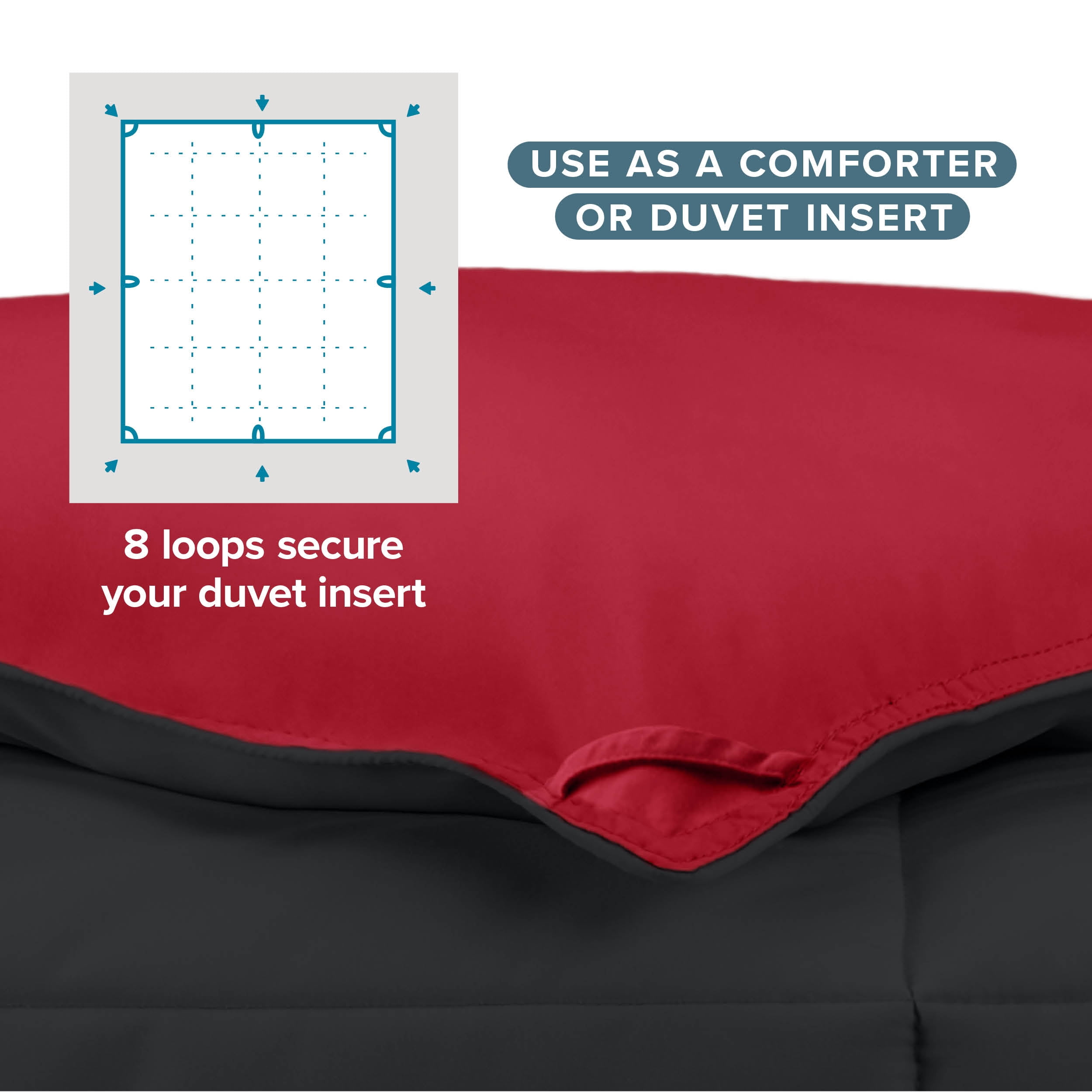 Bare Home 1800 Collection Reversible Down Alternative Comforter, All-Season, Full, Black/Red