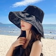 thumbnail image 5 of 55-58cm hat circumference adjustable fisherman hat women's big brim sunscreen hat foldable pearl lace sun hatblack, 5 of 5