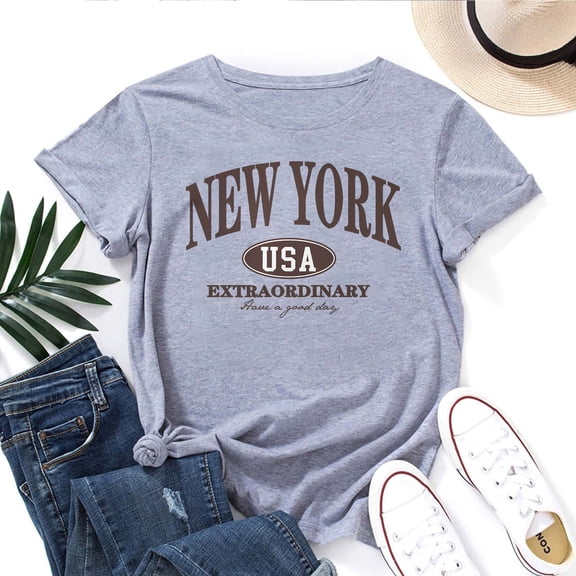 Women's T-Shirt White New York Tee Funny Graphic T-Shirt Soft Cotton Casual Short Sleeve Top