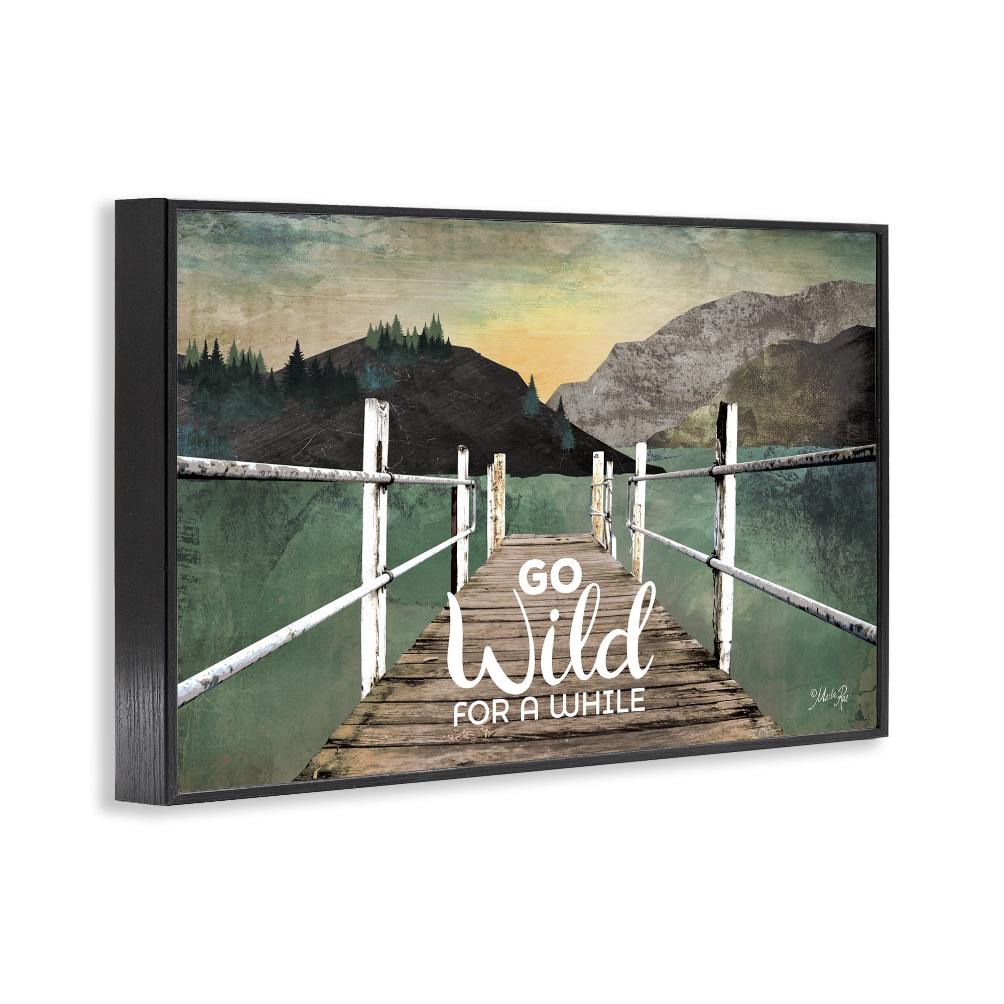 Stupell Industries Go Wild Rustic Phrase Landscape Painting Black Framed Art Print Wall Art, 30 x 20