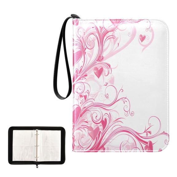 ALAZA Pink Hearts Swirls Trading Card Binder 4 Pocket Cards Collection Album 400 Folder Holder