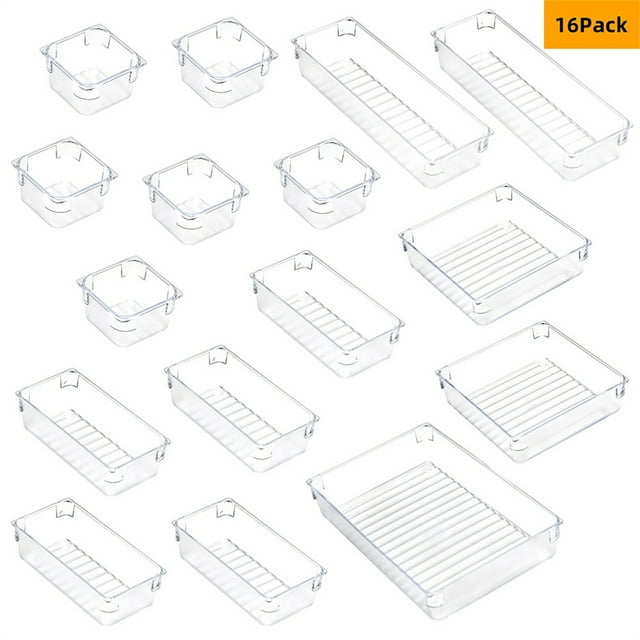 Openpig Drawer Organizer Set, Bathroom Drawer Organizers Makeup Trays Vanity Desk Dividers Versatile Storage Bins Clear Plastic Drawer Organization Container for Dresser, Kitchen, Office