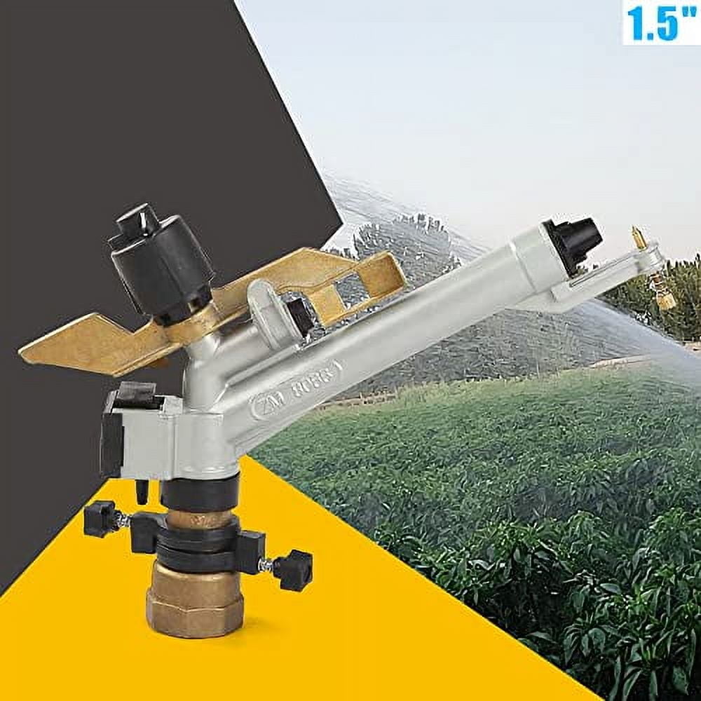 1.5" 360° Adjustable Impact Sprinkler Gun, Adjustable Long Range Water Irrigation Spray Tool Kit for Farms, Orchards, Seedlings, Wheat, Lawn