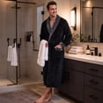 thumbnail image 5 of U2SKIIN Mens Fleece Robe, Plush Collar Shawl Bathrobe for Men Long Flannel Robes（Black/Dark Grey, Large-X-Large）, 5 of 6