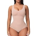 thumbnail image 2 of TEVEQ Bodysuit Shapewear for Women Tummy Control Body Shaper Waist Trainer Seamless Body Suit Going Out Tops Women Waist Trainer Slim Body Shaper Deep V Neck Bodysuit Jumpsuit Tops Beige L, 2 of 9