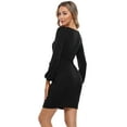 thumbnail image 3 of HA-EMORE Surplice Neck Long Sleeve Casual Winter Party Wedding Guest Thanksgiving Day Bodycon Pencil Mini Dress for Women, 3 of 9