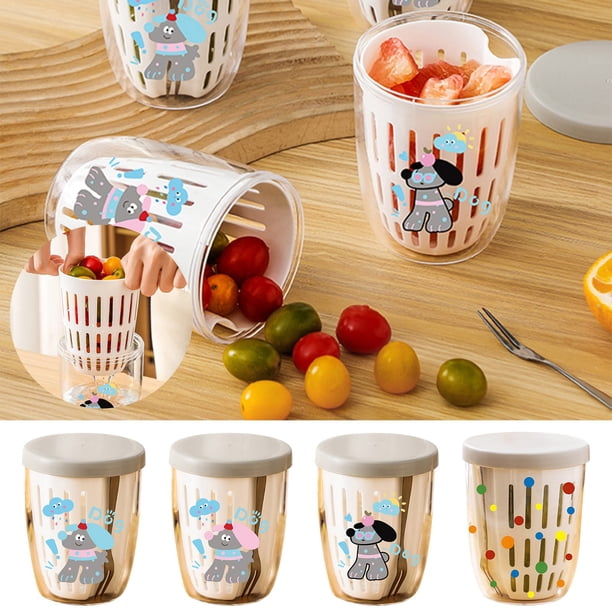 Vaso portátil para ensalada de frutas con tenedor y cuchara - Recipiente de doble capa para conservar frescos y escurrir para picnic, oficina y viajes