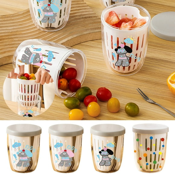 Mejor vaso portátil para ensalada de frutas con tenedor y cuchara - Recipiente de doble capa con drenaje y impermeable para la frescura para picnic, oficina y para llevar