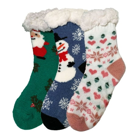 

Winter Sherpa Lined Knitted Fluffy Thermal Soft Warm Cozy Christmas Slipper Gift Socks Snowman 9 - 11 3 Pairs