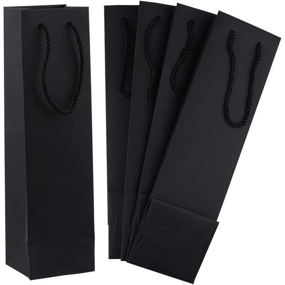 10 Pack Paper Wine Bottle Gift Bags with Handles, 3.7 x 3.5 x 13.8 Inch Wine Bags Bulk, Reusable Wine Bags, Wine Kraft Paper Bags for Party Vacations-Black