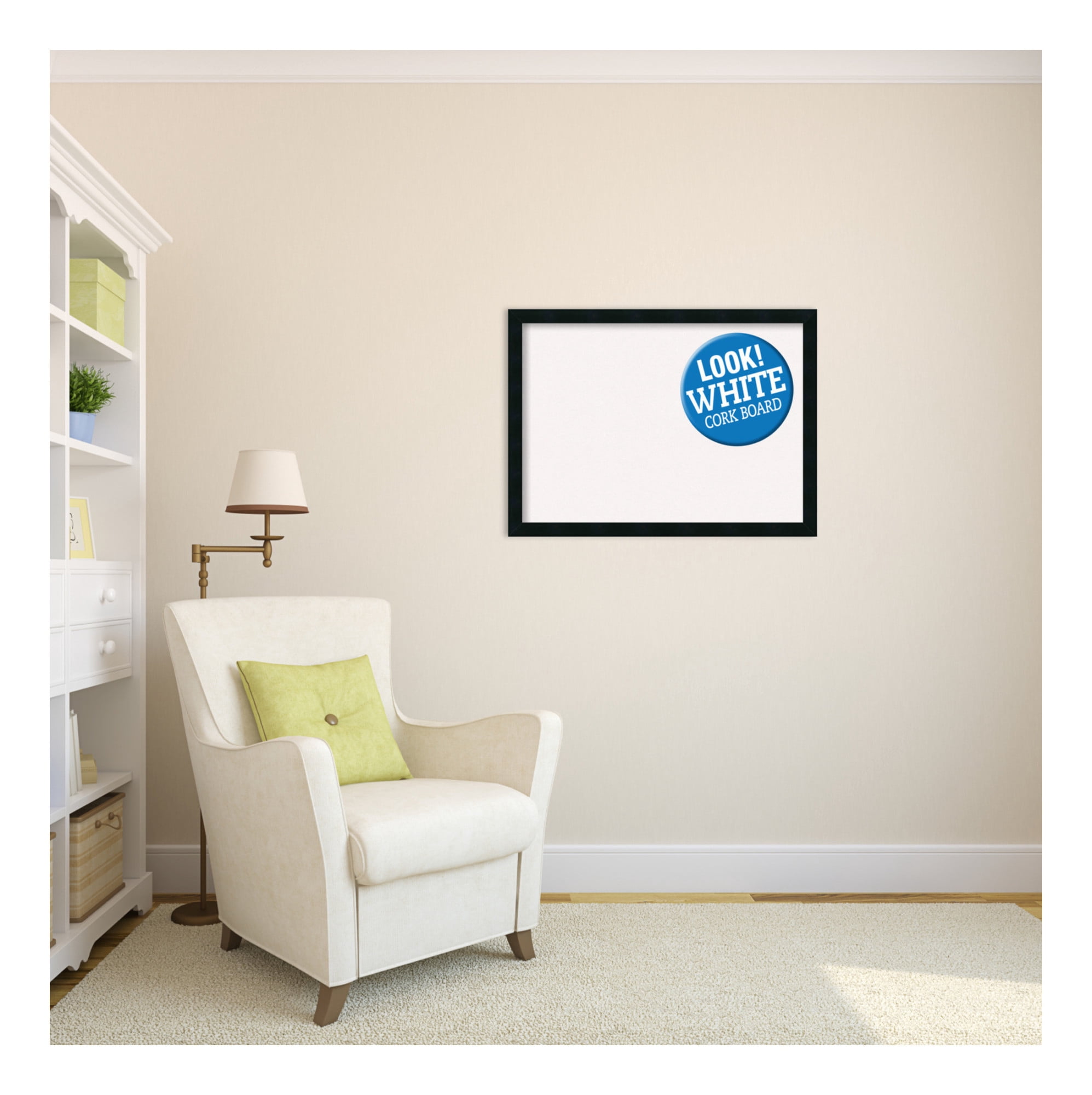 Amanti Art Natural Cork Board Wood Framed Mezzanotte Black Bulletin Board 30 in. x 22 in.