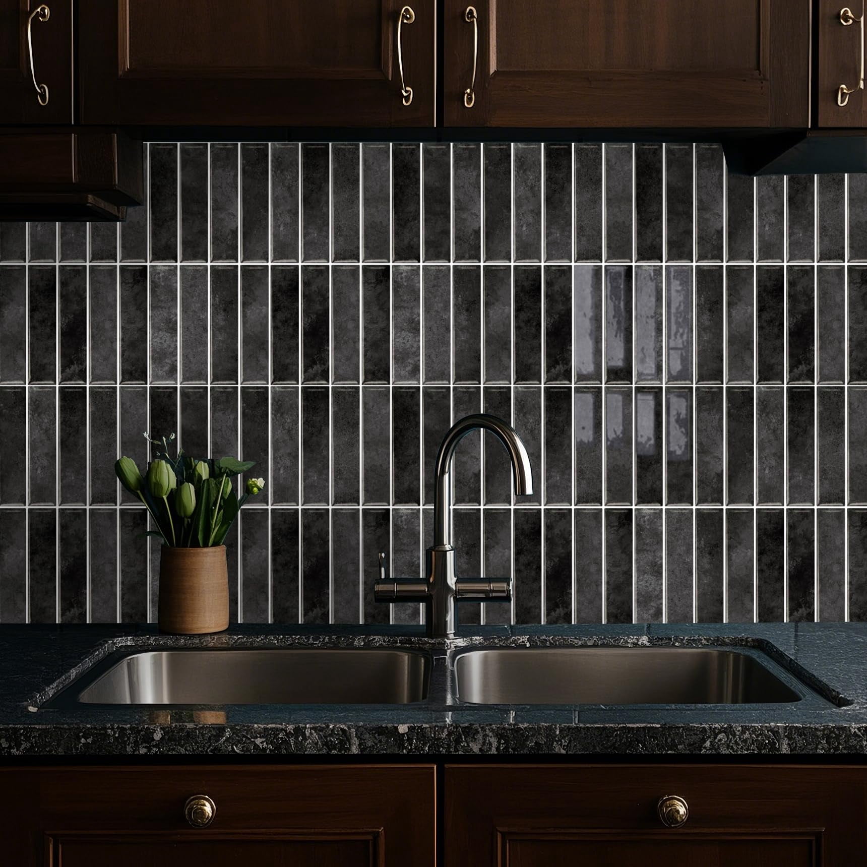 10 Sheets 12" X12inch Black 3d Vinyl Backsplash Tiles  Self-adhesive Peel And Stick Wall Tile Stickers On Subway For Kitchen Bathroom