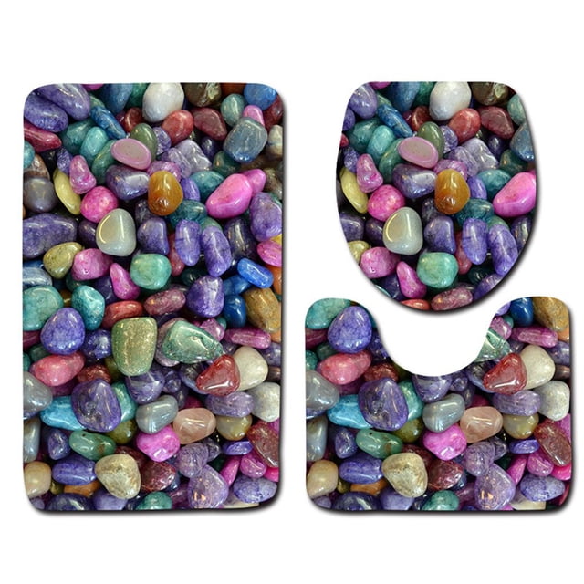 Billuyoard Juego de alfombrillas con estampado de baño de 3 uds., alfombra antideslizante con Pedestal, tapa, cubierta de inodoro, alfombra de Juegos de accesorios de baño ocho