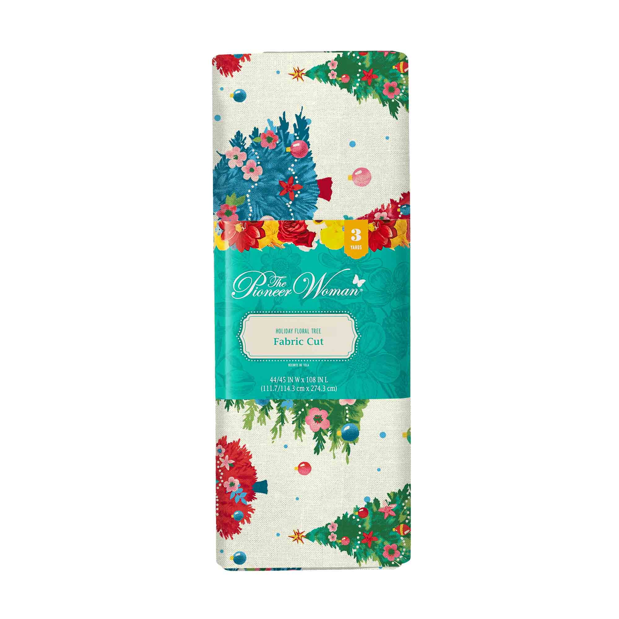 The Pioneer Woman 44' x 3 Yard 100% Cotton Holiday Floral Tree Sewing & Craft Fabric Precut, Multi-color