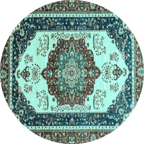 Ahgly Company Indoor Round Abstract Light Blue Modern Area Rugs, 5' Round