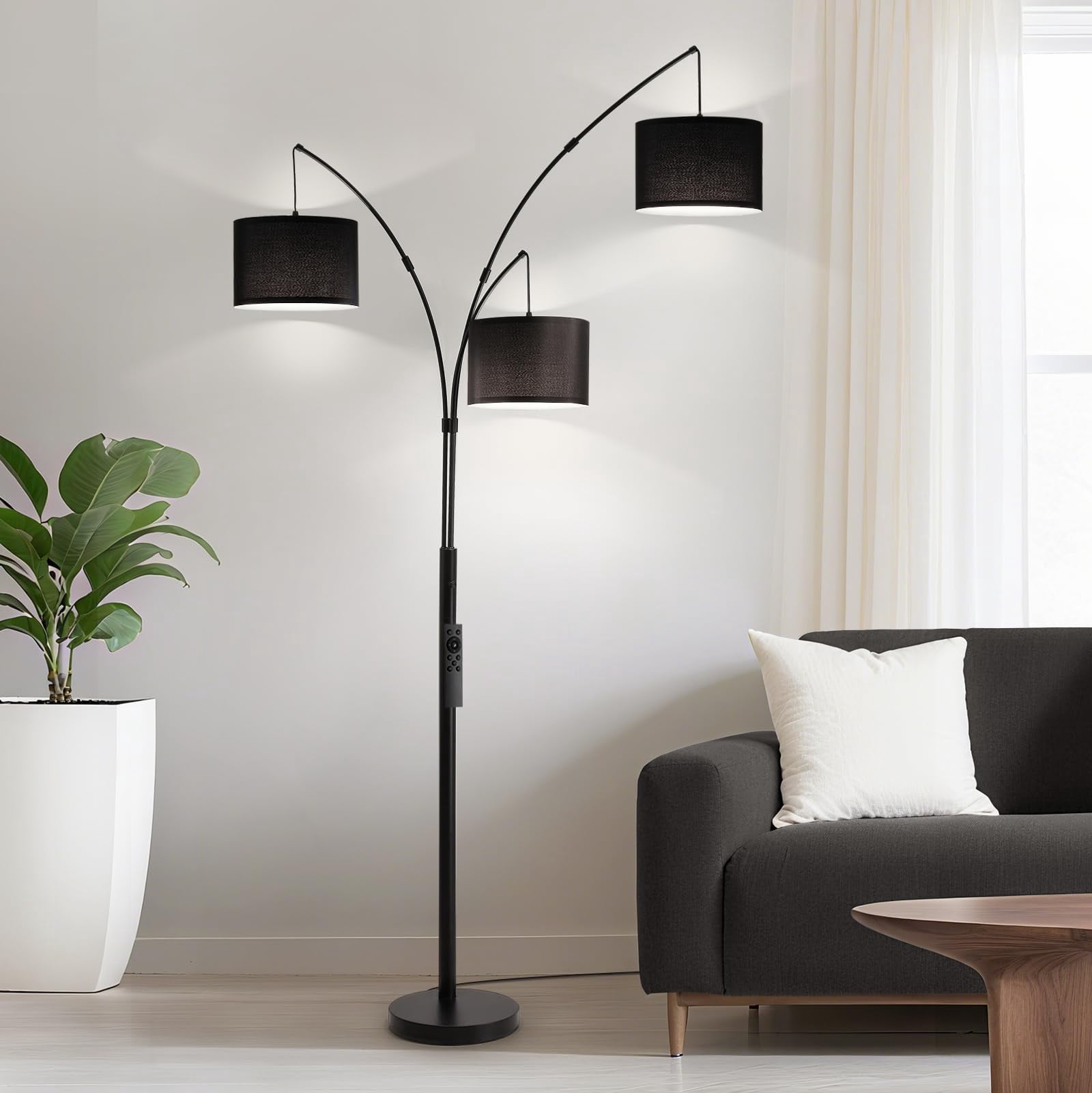 Floor Lamps for Living Room, 2400LM Super Bright Arc Floor Lamp with Remote Control, 3 Light Tall Floor Lamps with Stepless Dimmable, 80" Mid Century Tree Floor Lamp for Bedroom, Office