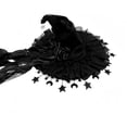 thumbnail image 2 of GILIGEGE Women's Solid Color Gothic Witch Hat,Ruffle Wide Brim Wizard Hat,Removable Green Bow Moon Star Pendant,Lolita Cosplay Accessory for Halloween Masquerade Party Black, 2 of 6