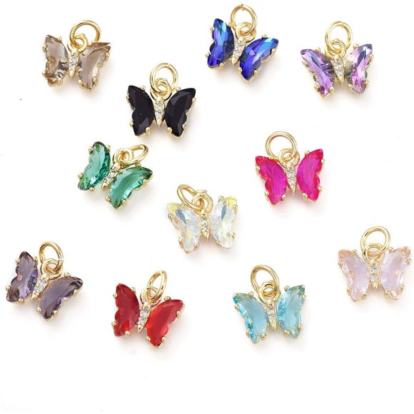 5 Pcs Brass Micro Pave Clear Cubic Zirconia Pendant Butterfly Pendants Jewel Golden Pendants Decoration for Women Festival Elegant Gifts DIY Personalized Jewelry 11x9.5x3mm Hole: 3.5mm