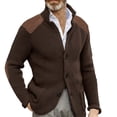 thumbnail image 2 of DondPO Cardigan Men Mens Casual Button Cuff Shoulder Patch Slim Warm Sweater Cardigan Jacket Lapel Long Sleeve Knit Jacket Men's Cardigan Sweaters Mens Sweaters Brown 4XL Clearance！, 2 of 4