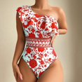 thumbnail image 2 of Womens Bikini Swimsuits Ruffled Off Shoulder Print Conservative and Slimming Women's Swimwear Red, 2 of 4
