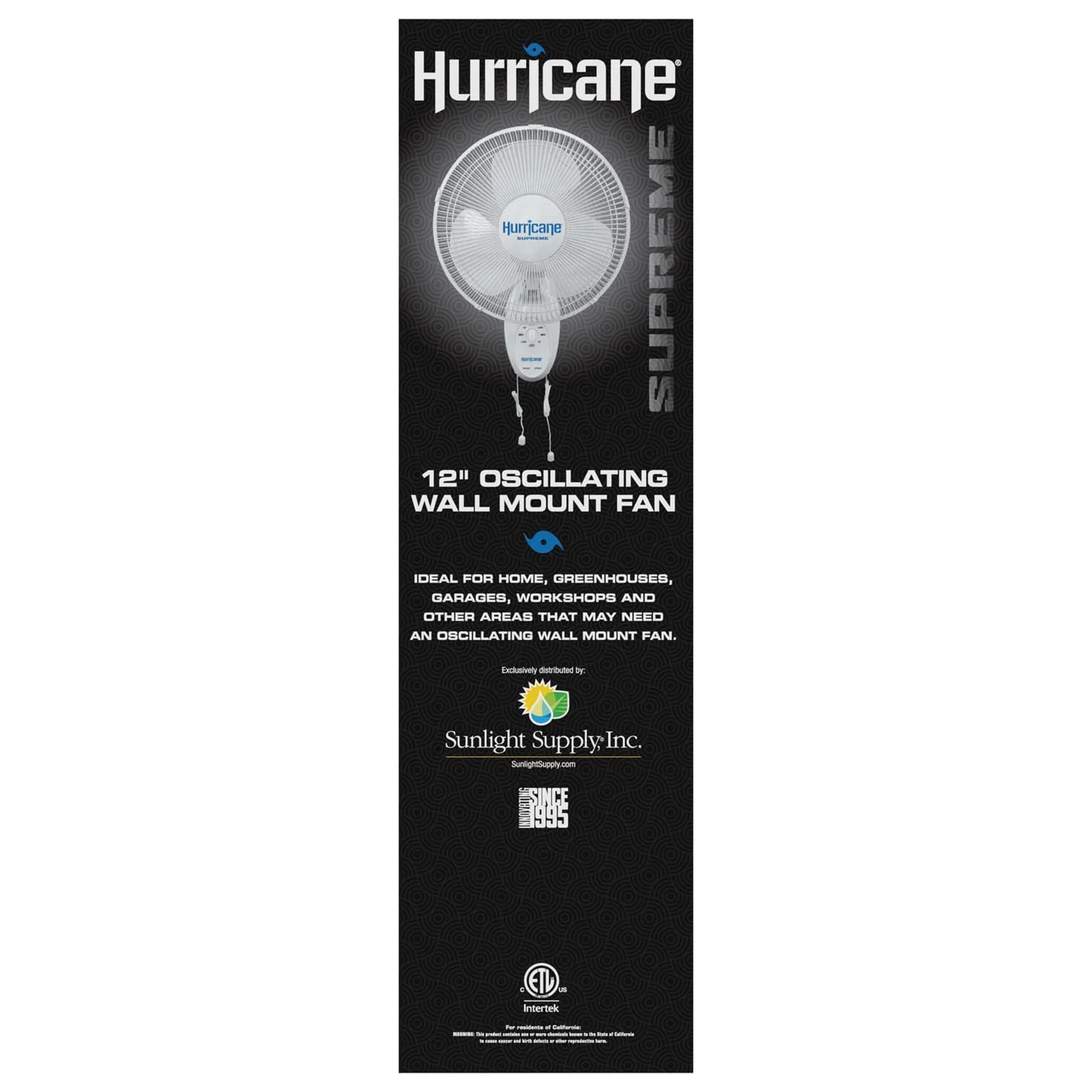 Hurricane Supreme 12” Oscillating 3 Speed Portable Wall Mount Fan, 2 Pack