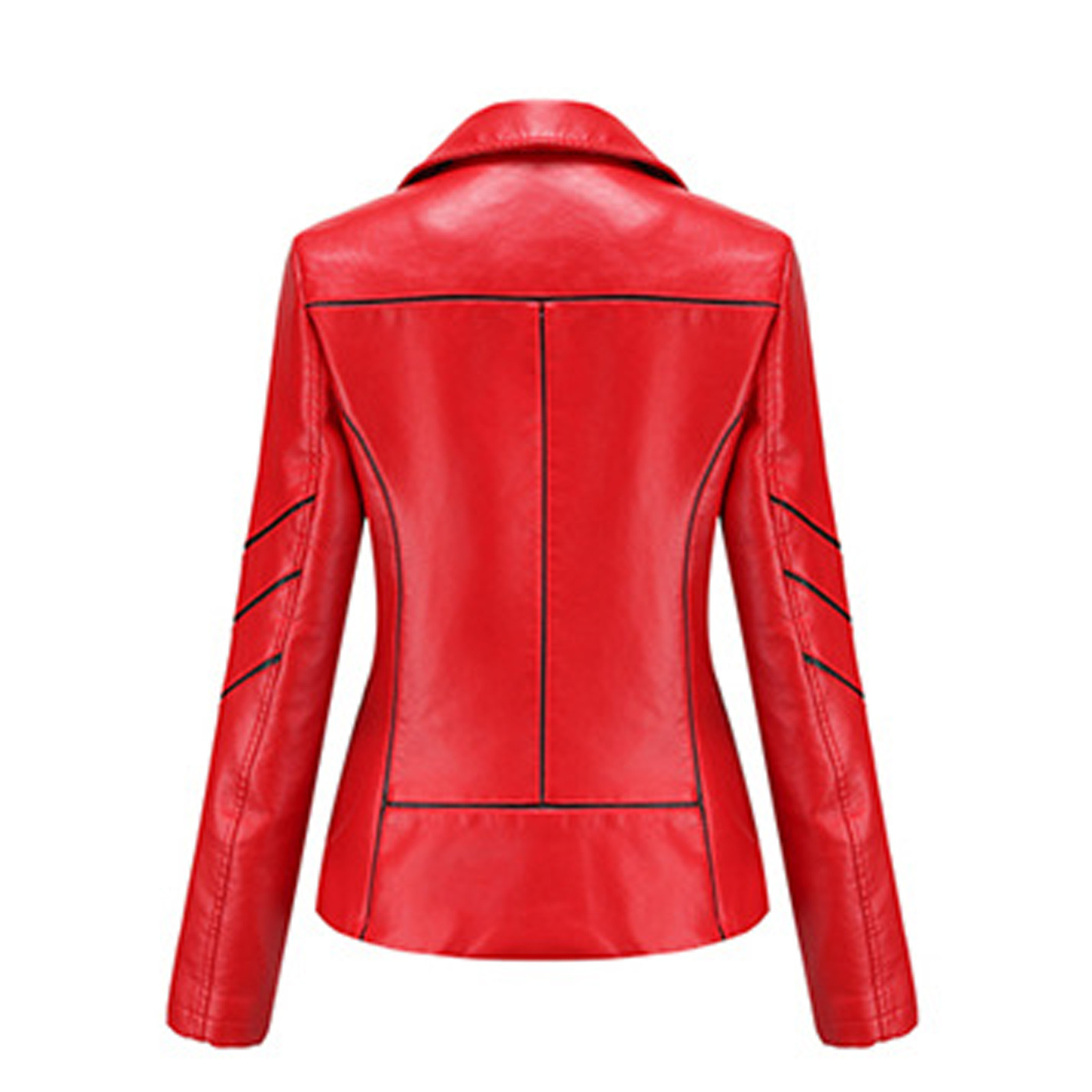 Juebong Womens Lapel Leather Jacket Coat Warm Moto Biker Jacket Outwear Slim Leather Solid Stand Collar Zip Motorcycle Suit Coat Jacket with Pockets, Red, XL - image 3 of 6