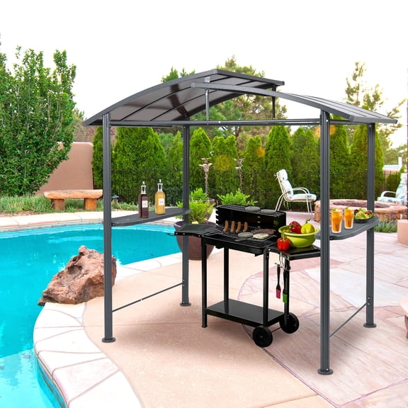 BPS 8' x 5' BBQ Grill Gazebo Outdoor Shelter with 2 Side Shelves Black