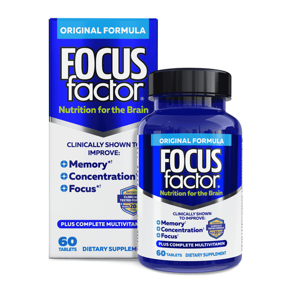 Focus Factor Original, 60 Count - Brain Health Supplement with Vitamins B6, B12, D, Bacopa Monnieri