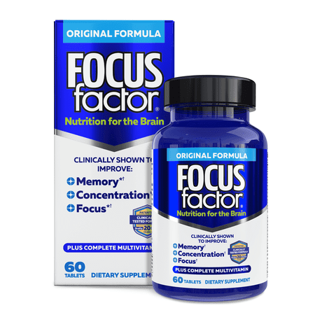 Focus Factor Original, 60 Count - Brain Health Supplement with Vitamins B6, B12, D, Bacopa Monnieri