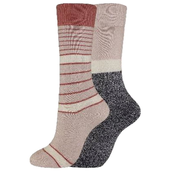 Dickies Women's 2 pairs Charcoal Fiber Striped Thermal Crew Socks, Sizes 6-9, Pink