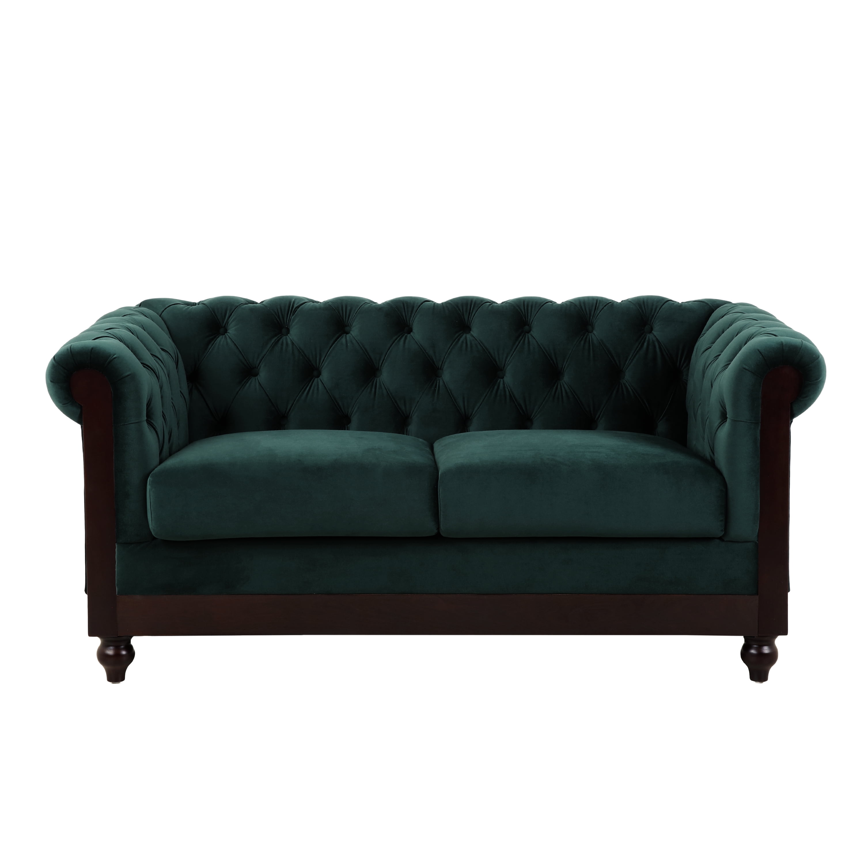 Euroco 59.44" Velvet Chesterfield Loveseat Sofa, Modern Upholstered Sofa Couch with Tufted Button Backrests and Rolled Arms,2 Seater Couch for Living Room,Bedroom, Office, Apartment,Forest Green