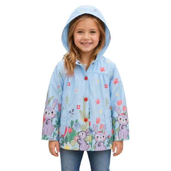 Sewkxo Toddler Rain Jacket Waterproof Hooded Rain Coats for Girls Windbreaker Outwear,Blue 100