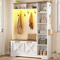 thumbnail image 2 of Hall Tree with Bench, Farmhouse Hall Tree with Coat Rack & 7 Open Shelves, Entryway Bench with Storage, Shoe Cabinet with Flip Drawers, Wood Hall Tree with Storage Bag for Living Room, White, 2 of 10