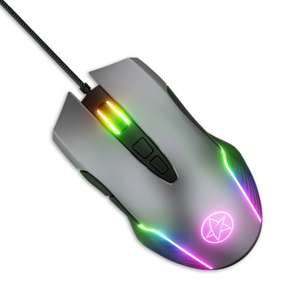 Ratón USB para juegos con cable, 7 botones, DPI, ajustable, para ordenador portátil, juego de luz RGB, ratones portátiles, accesorios para el Juegos de teclado y mouse para computadora Gris plateado