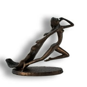 Art Deco Wine Holder Figurine - Cast Iron Metal Nude Lady
